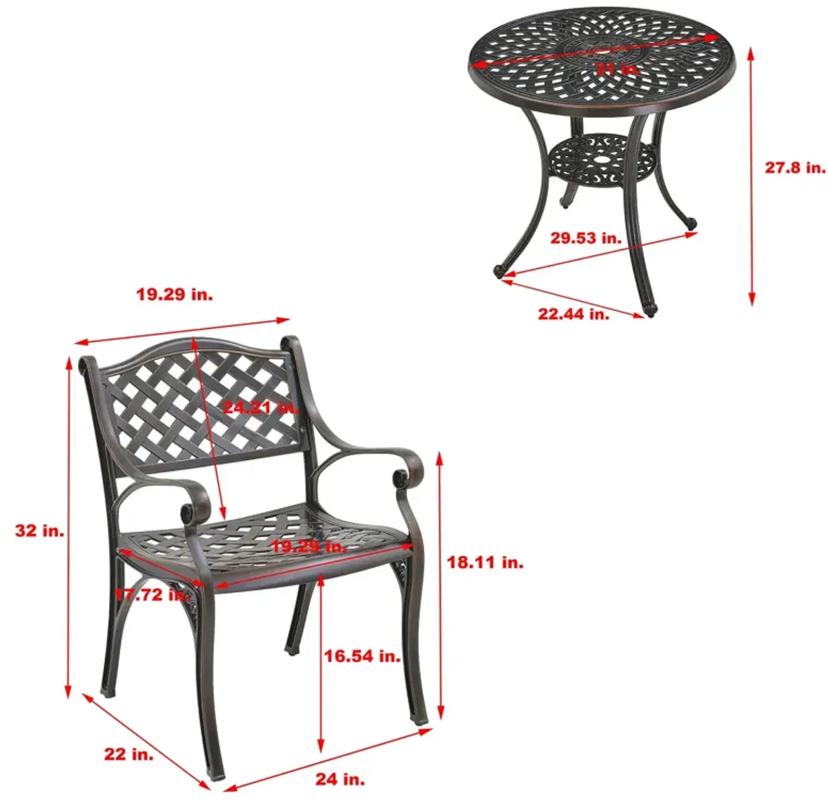 MONDAWE 5-Piece Cast Aluminum Outdoor Dining Set, Piece Chair and Round Table with Umbrella Hole