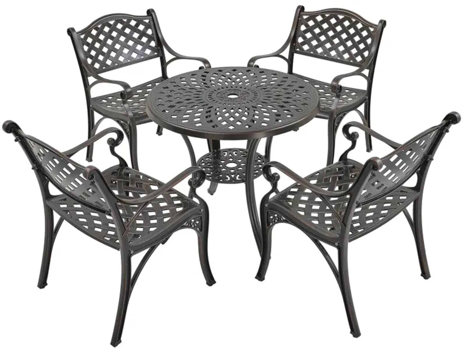 MONDAWE 5-Piece Cast Aluminum Outdoor Dining Set, Piece Chair and Round Table with Umbrella Hole