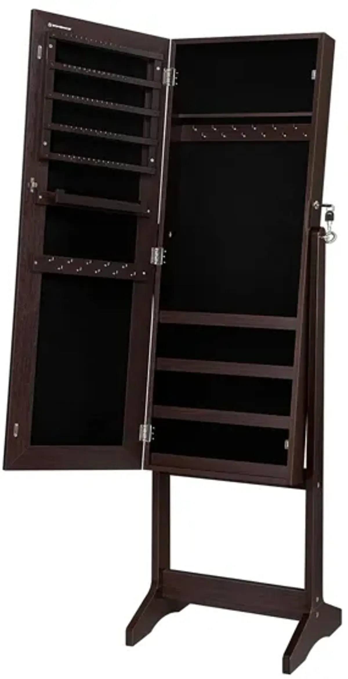 Full-Length Narrow Bezel Jewelry Cabinet Armoire with Lockable Organizer and Freestanding Design