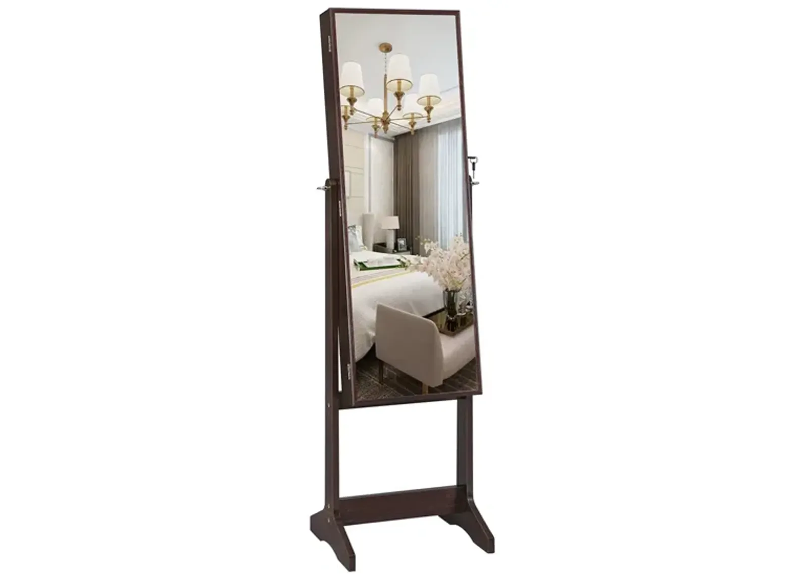 Full-Length Narrow Bezel Jewelry Cabinet Armoire with Lockable Organizer and Freestanding Design