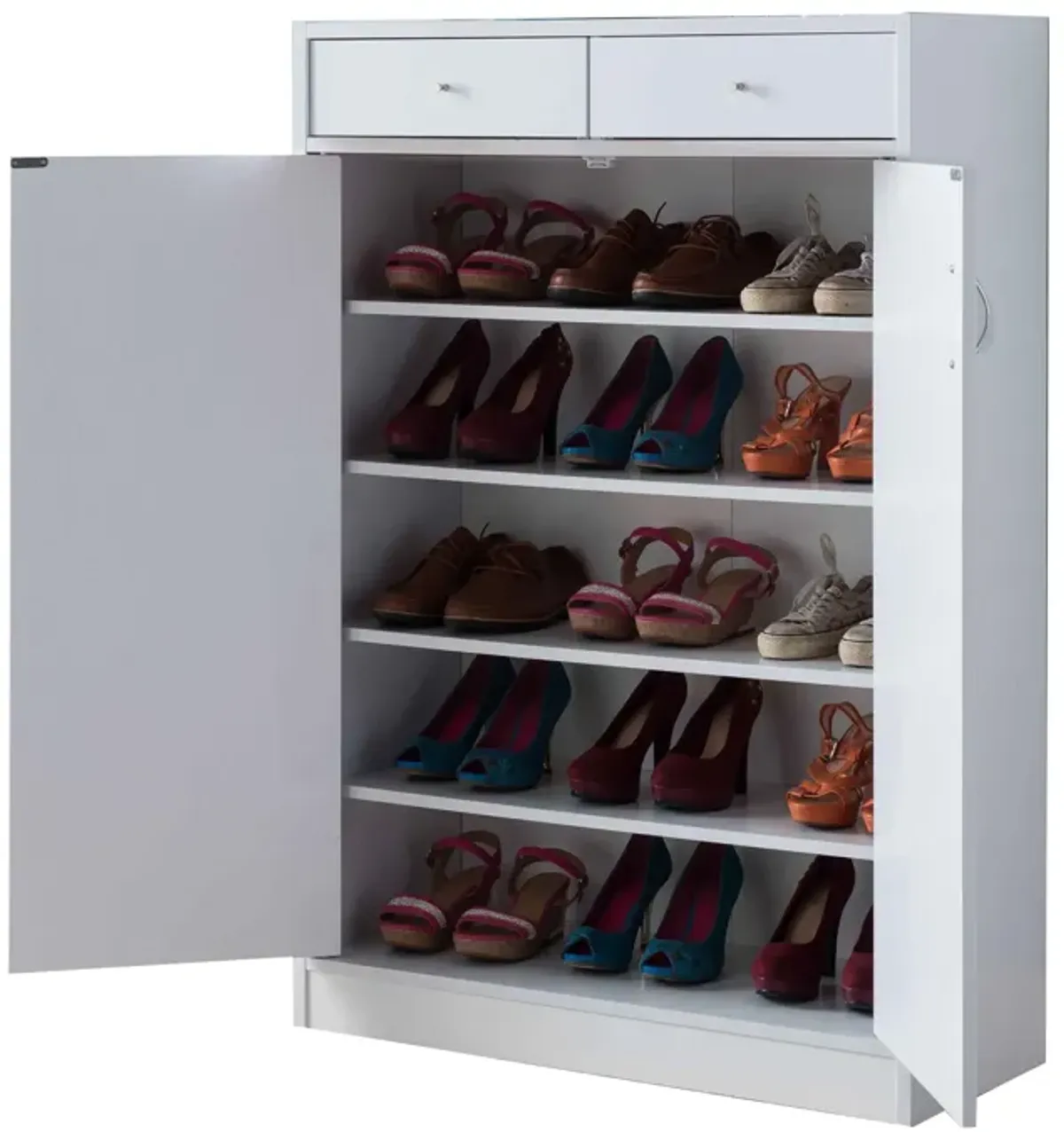 47 Inch 2 Door Wooden Shoe Cabinet, White-Benzara