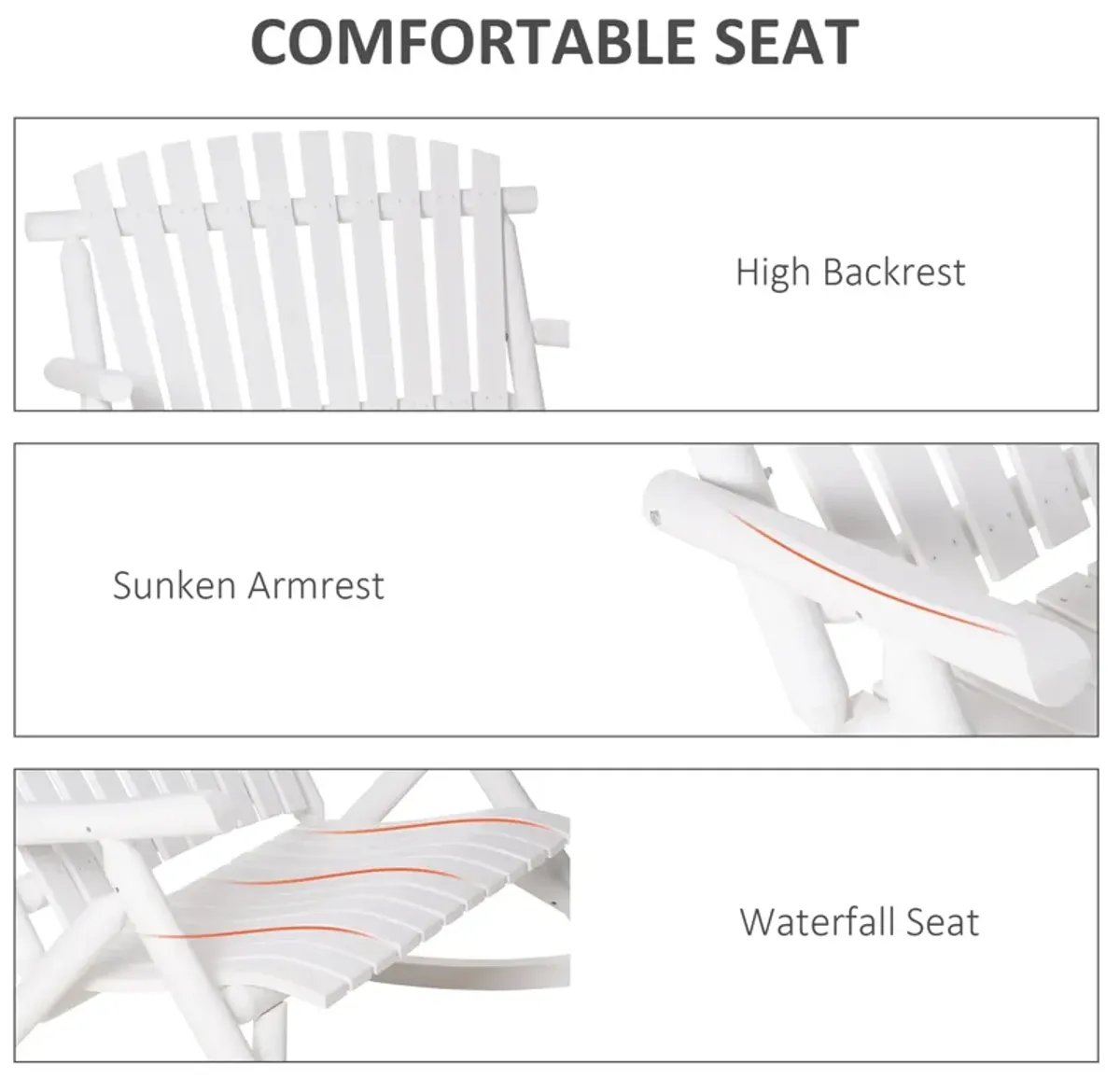 White Garden Duo: 2-Person Wooden Rocking Bench with Slatted Design