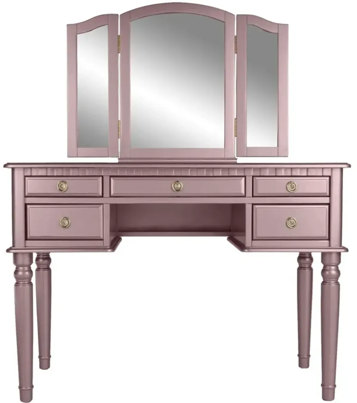 Bedroom Contemporary Vanity Set W Foldable Mirror Stool Drawers Rose Color