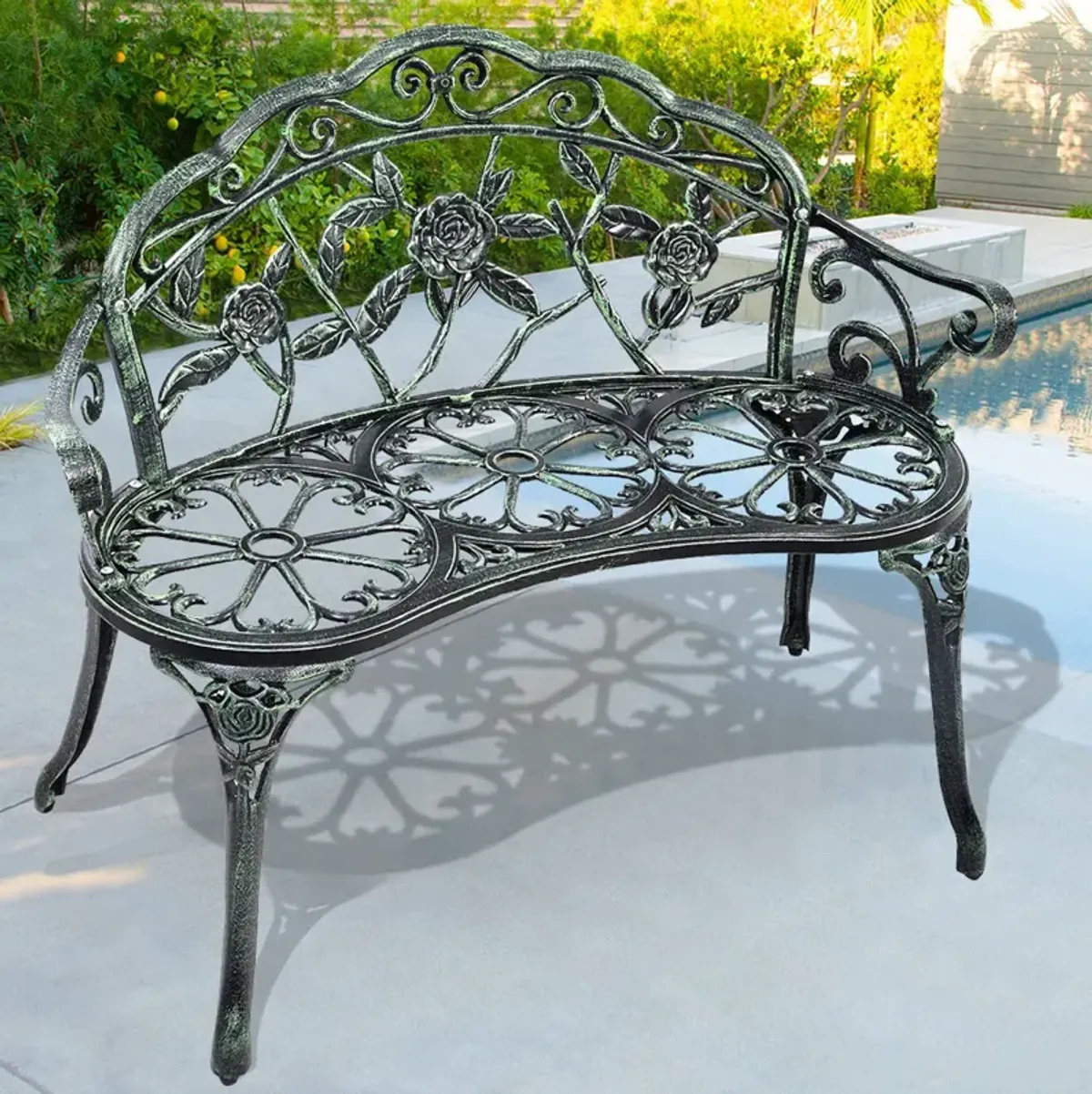 Aluminum Patio Outdoor Garden Bench Chair Loveseat Cast