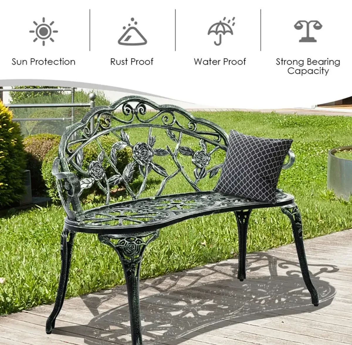 Aluminum Patio Outdoor Garden Bench Chair Loveseat Cast