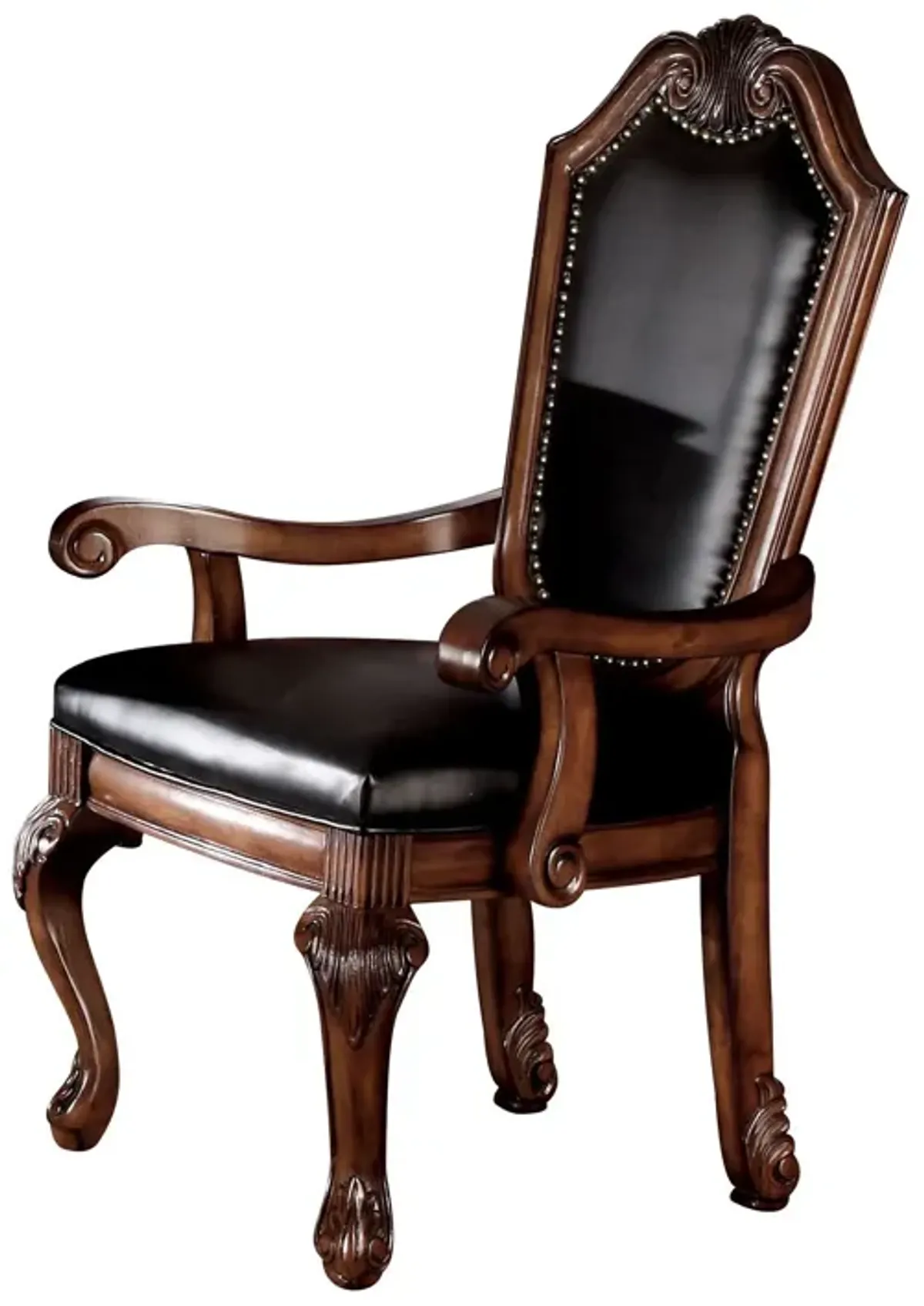 Loki 28 Inch Dining Armchair, Nailhead Trim, Faux Leather, Set of 2, Brown-Benzara