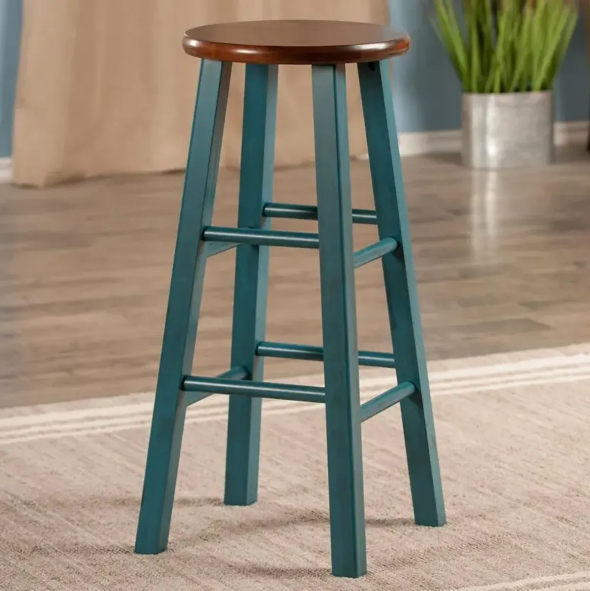 Ivy 29" Bar Stool Rustic Teal w/ Walnut Seat