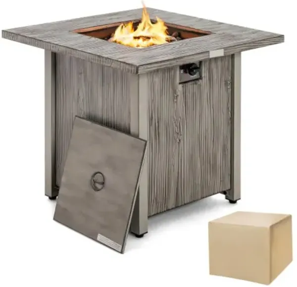 Hivvago 28 Inch 40 000 BTU Square Fire Pit Table with Lid and Lava Rocks-Gray