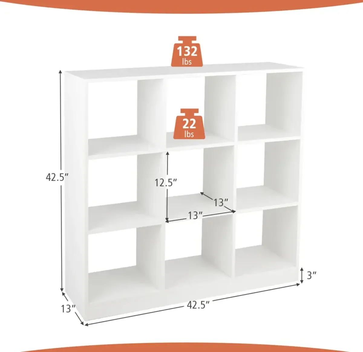 Modern 9-Cube Bookcase with 2 Anti-Tipping Kits for Books Toys Ornaments-White