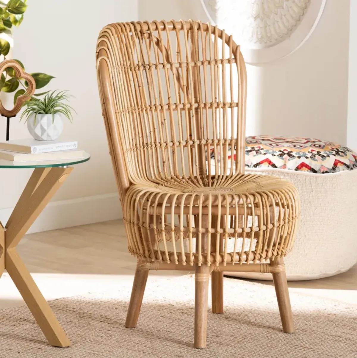 Baxton Studio Nagoya Modern Bohemian Natural Rattan Tall Lounge Chair