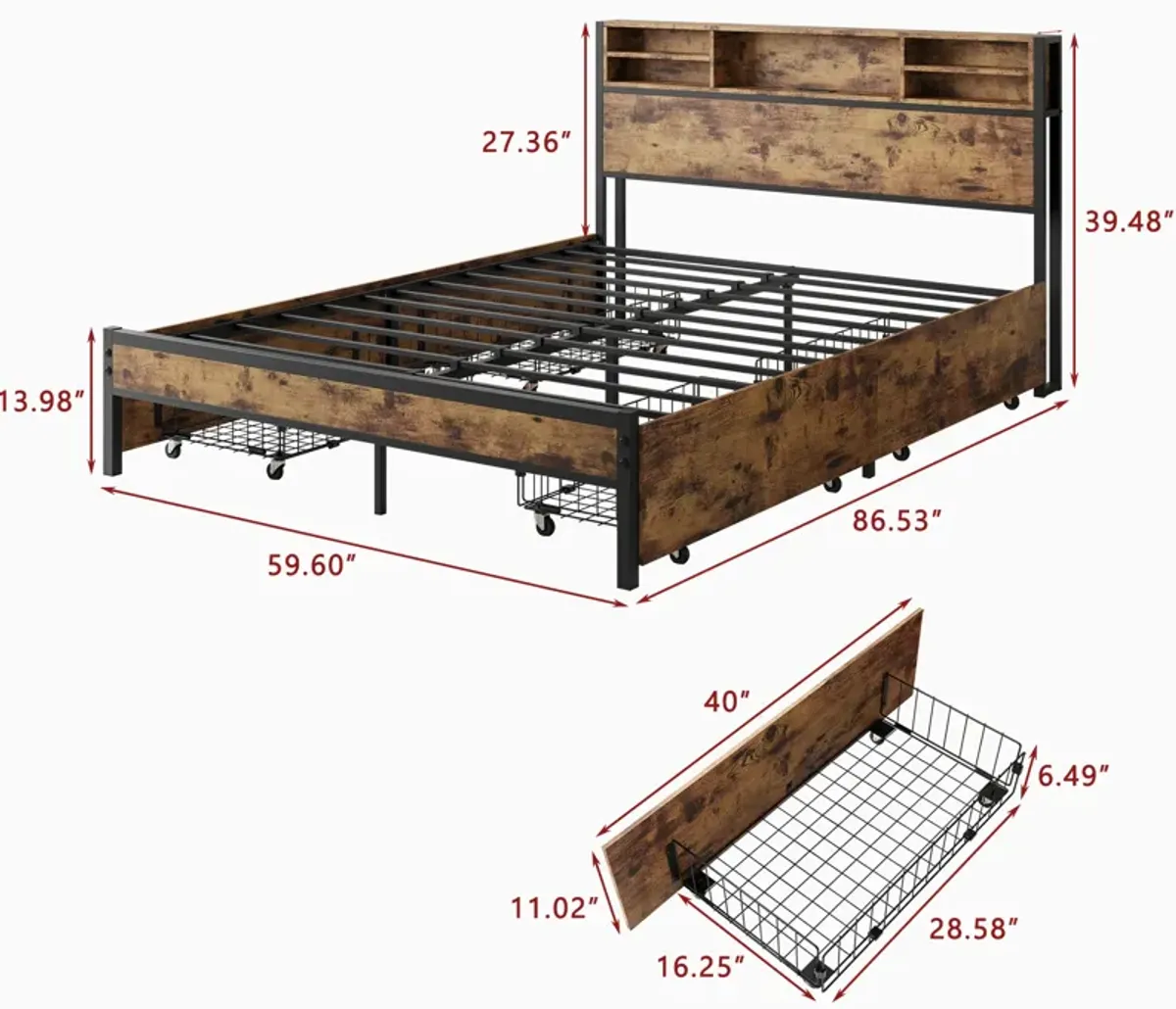 Queen Bed Frame With Storage Headboard And 4 Drawers