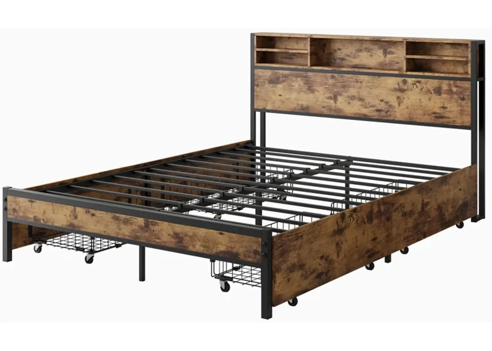 Queen Bed Frame With Storage Headboard And 4 Drawers