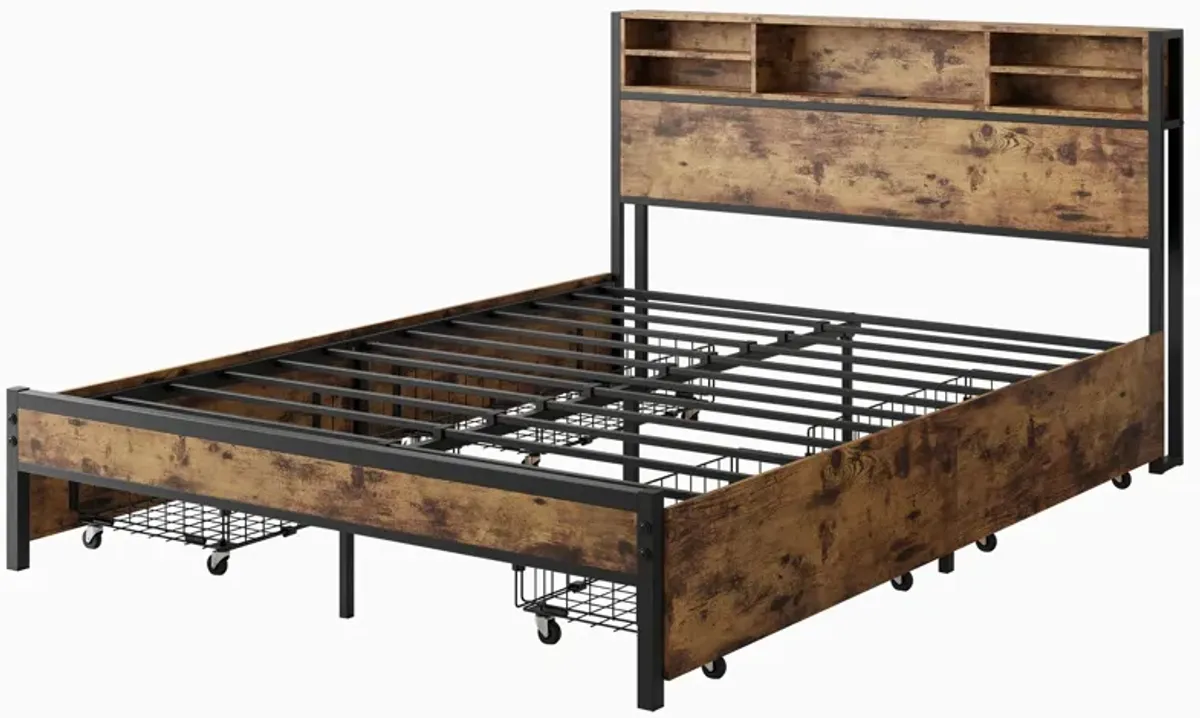 Queen Bed Frame With Storage Headboard And 4 Drawers