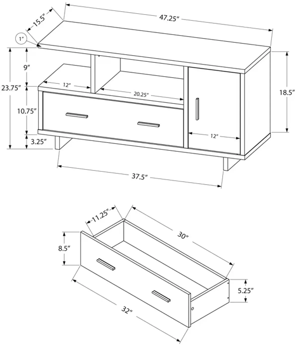 Monarch Specialties I 2800 Tv Stand, 48 Inch, Console, Media Entertainment Center, Storage Cabinet, Drawers, Living Room, Bedroom, Laminate, White, Contemporary, Modern