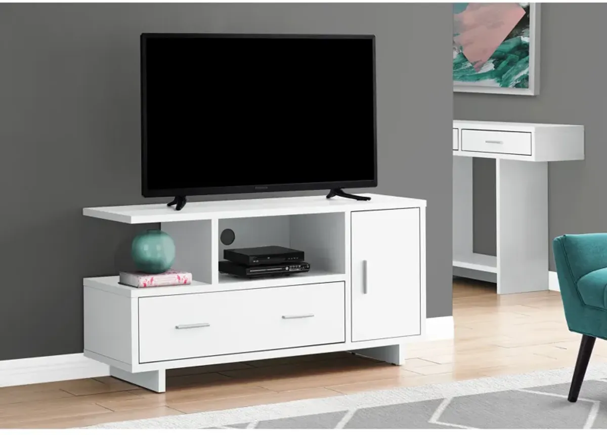 Monarch Specialties I 2800 Tv Stand, 48 Inch, Console, Media Entertainment Center, Storage Cabinet, Drawers, Living Room, Bedroom, Laminate, White, Contemporary, Modern