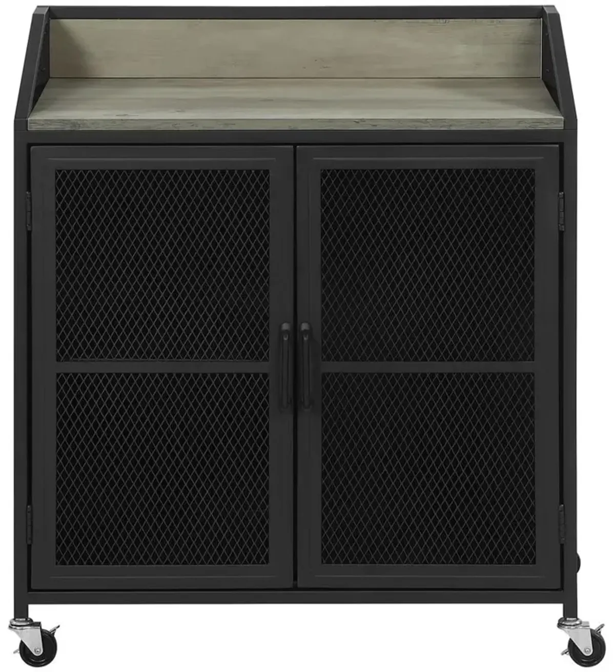 Arlette Wine Cabinet with Wire Mesh Doors Grey Wash and Sandy Black