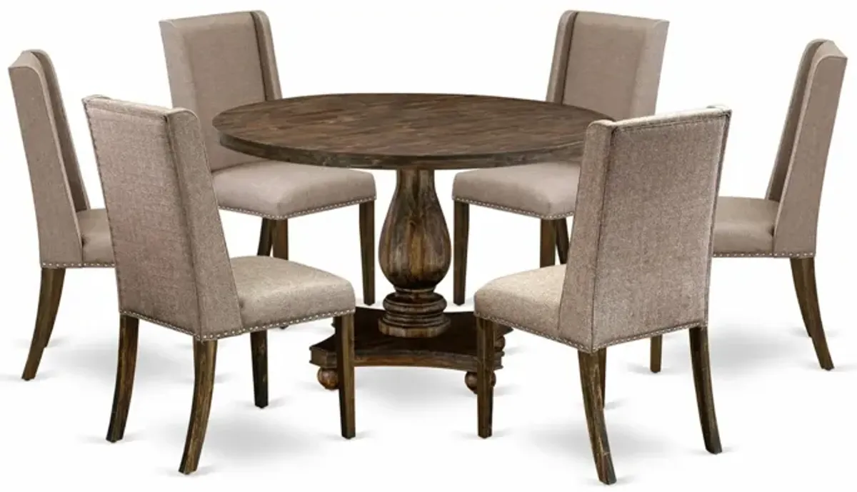 East West Furniture I2FL7-716 7Pc Dining Set - Round Table and 6 Parson Chairs - Distressed Jacobean Color