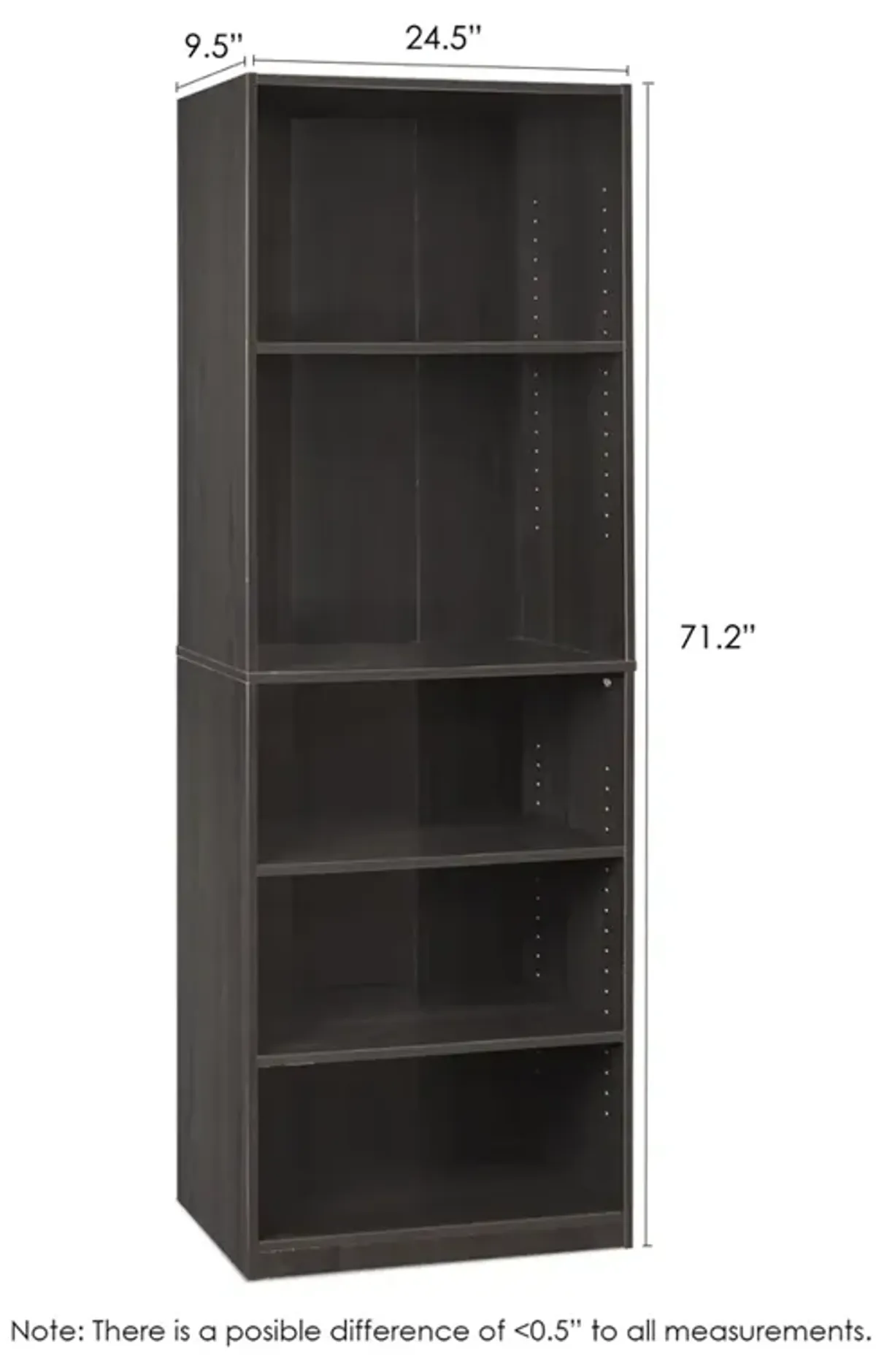 JAYA Simply Home 5-Shelf Bookcase, CC Espresso