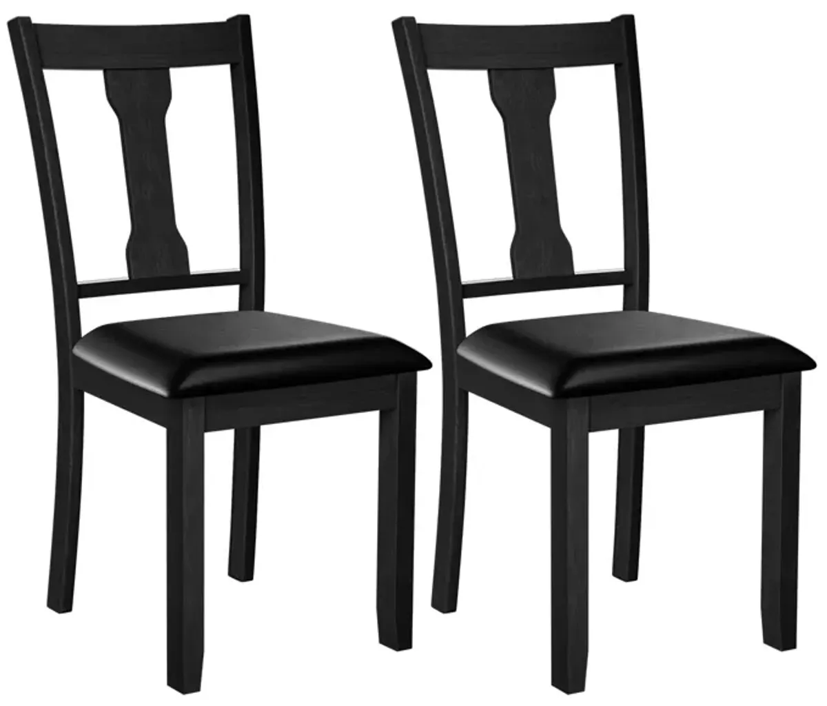 Set of 2 Dining Room Chair with Rubber Wood Frame and Upholstered Padded Seat-Black