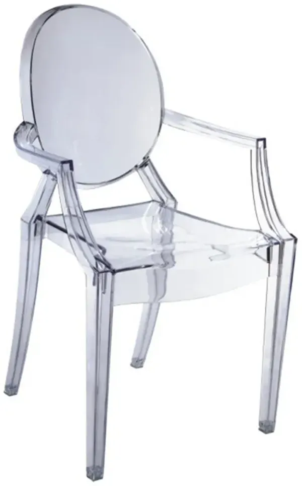 Nili Set of 4 Dining Armchairs, Oval Shape Back, Molded Seat, Clear Finish - Benzara
