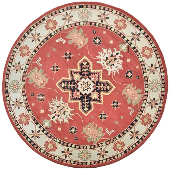 RUGSOTIC CARPETS HAND TUFTED WOOL ECO-FRIENDLY AREA RUGS  - 10'x10', Round Shape, Red & Cream, Classic Oriental Traditional  Design, High Pile Thick Handmade Anti Skid Area Rugs (K00535)