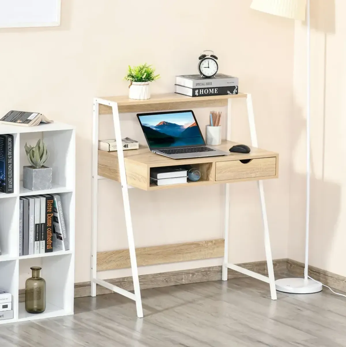 Small Space Computer Desk with Storage Shelves