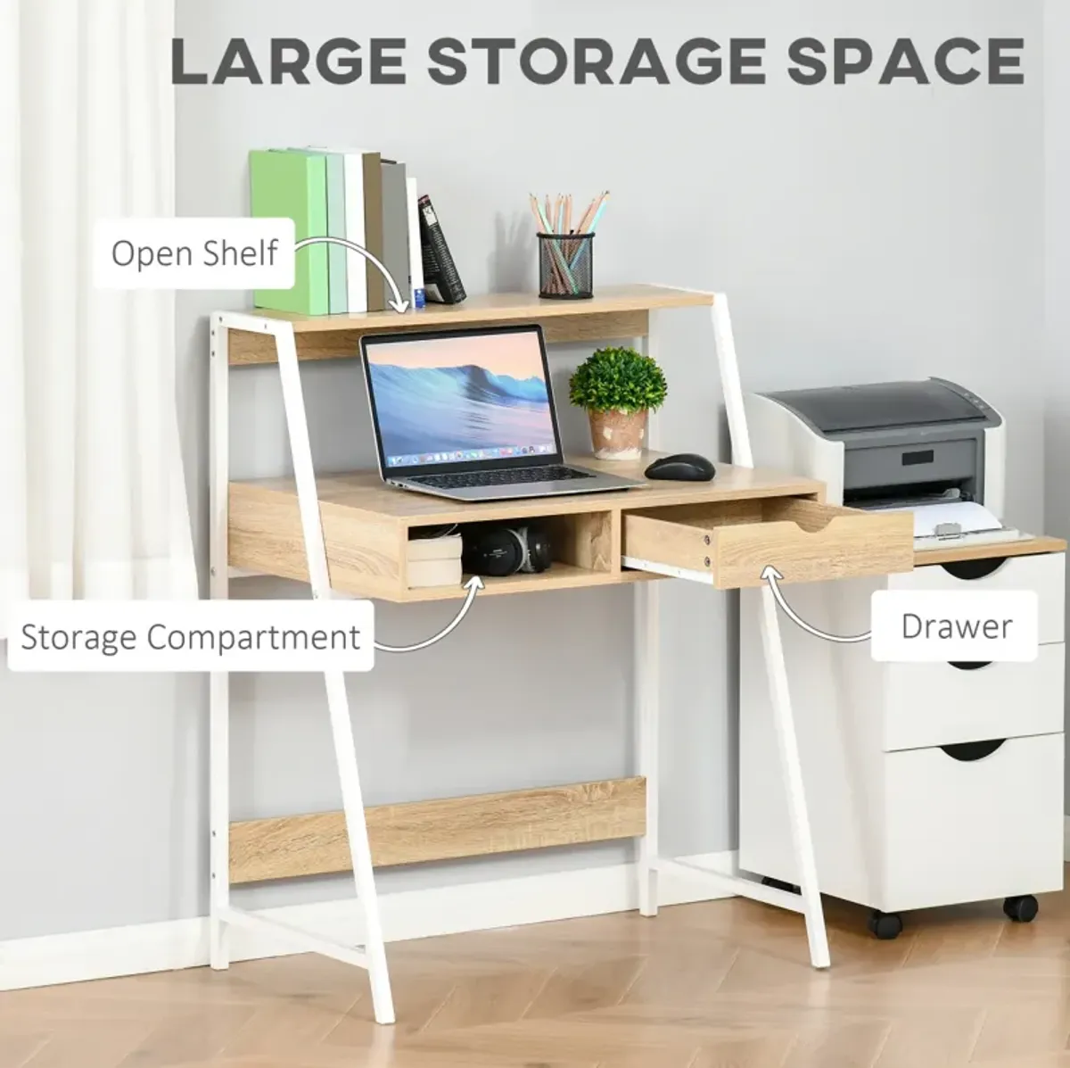 Small Space Computer Desk with Storage Shelves