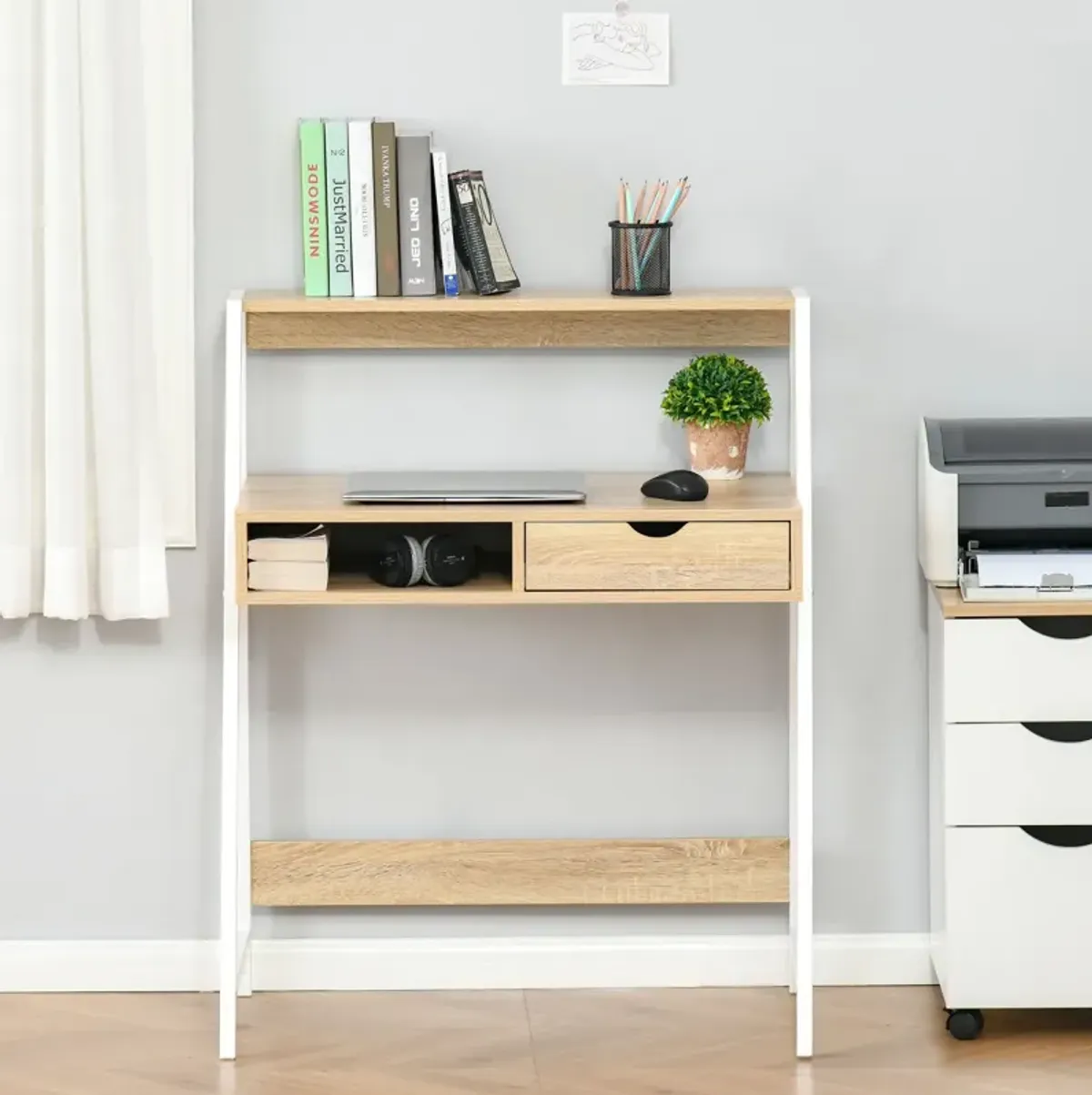 Small Space Computer Desk with Storage Shelves