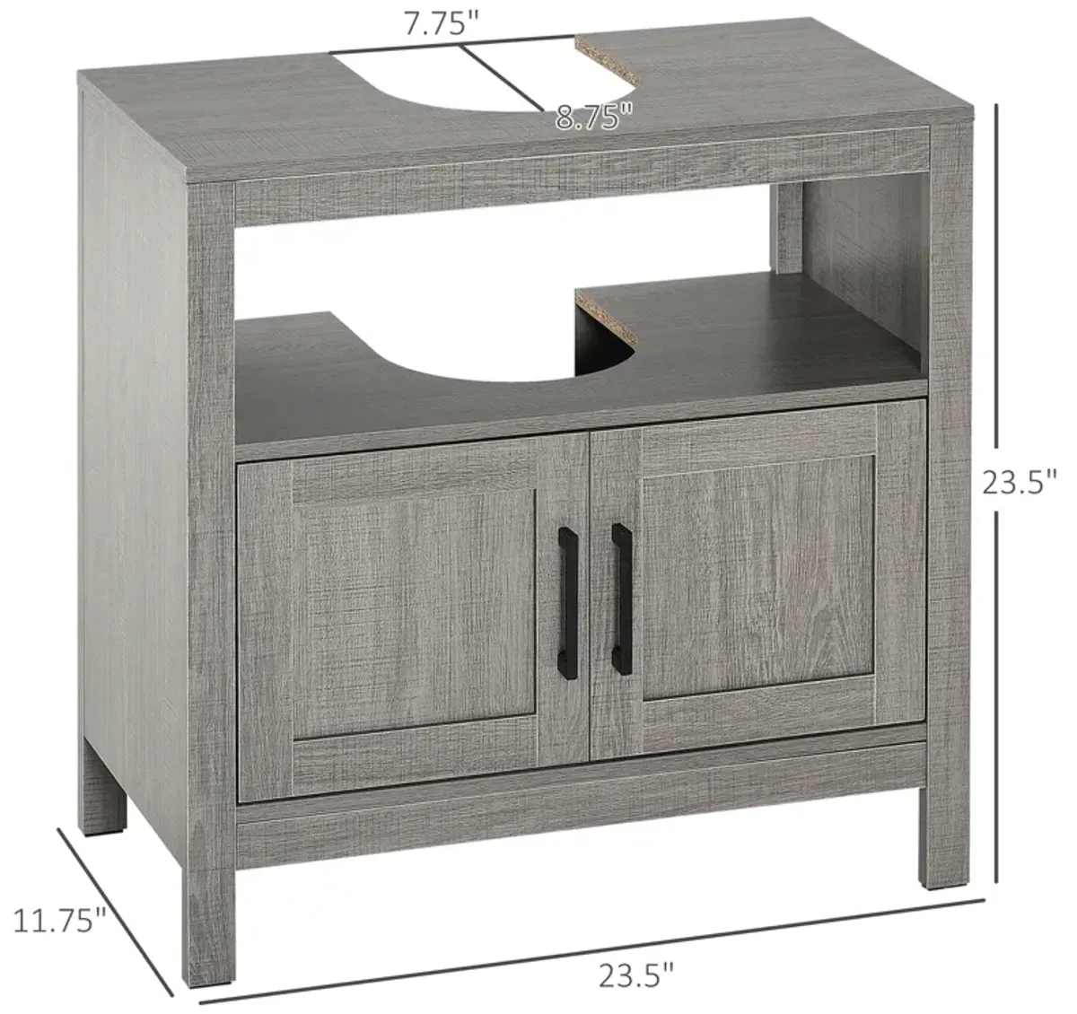 Gray Bathroom Storage Cabinet with 2 Doors & Shelf