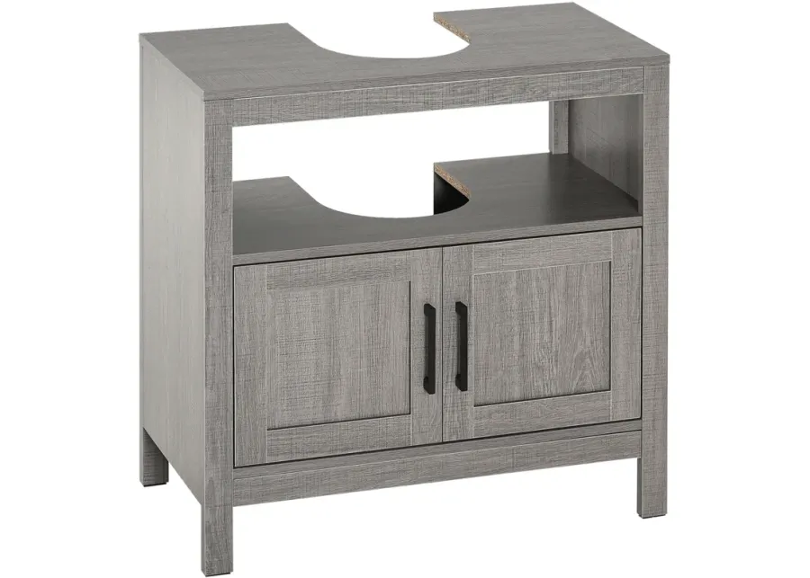 Gray Bathroom Storage Cabinet with 2 Doors & Shelf