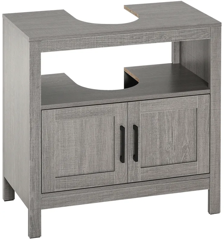 Gray Bathroom Storage Cabinet with 2 Doors & Shelf