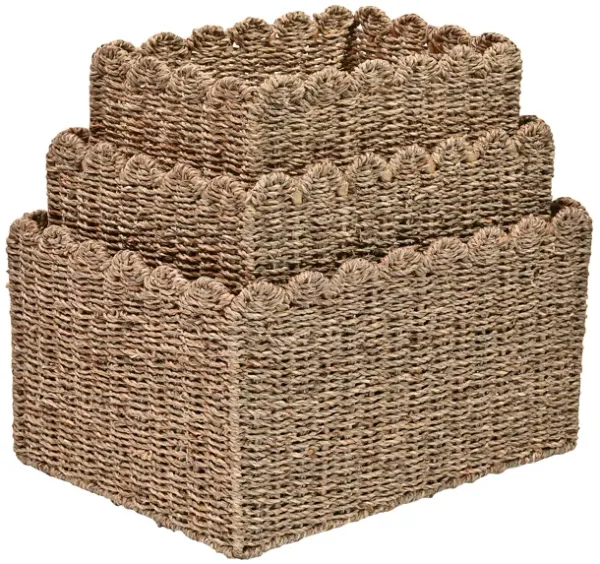 Arden Coastal Cottage Seagrass Scalloped Rectangular Organizing Storage Baskets