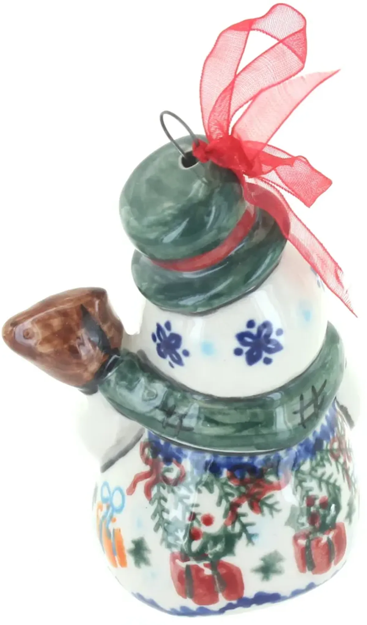 Blue Rose Polish Pottery Christmas Bounty Snowman Ornament