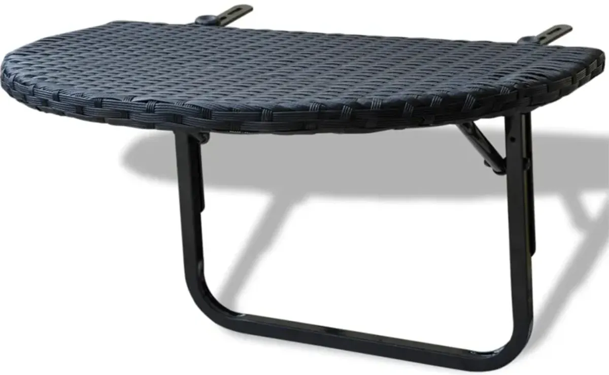 vidaXL Balcony Table 23.6"x23.6"x12.5" Black Poly Rattan