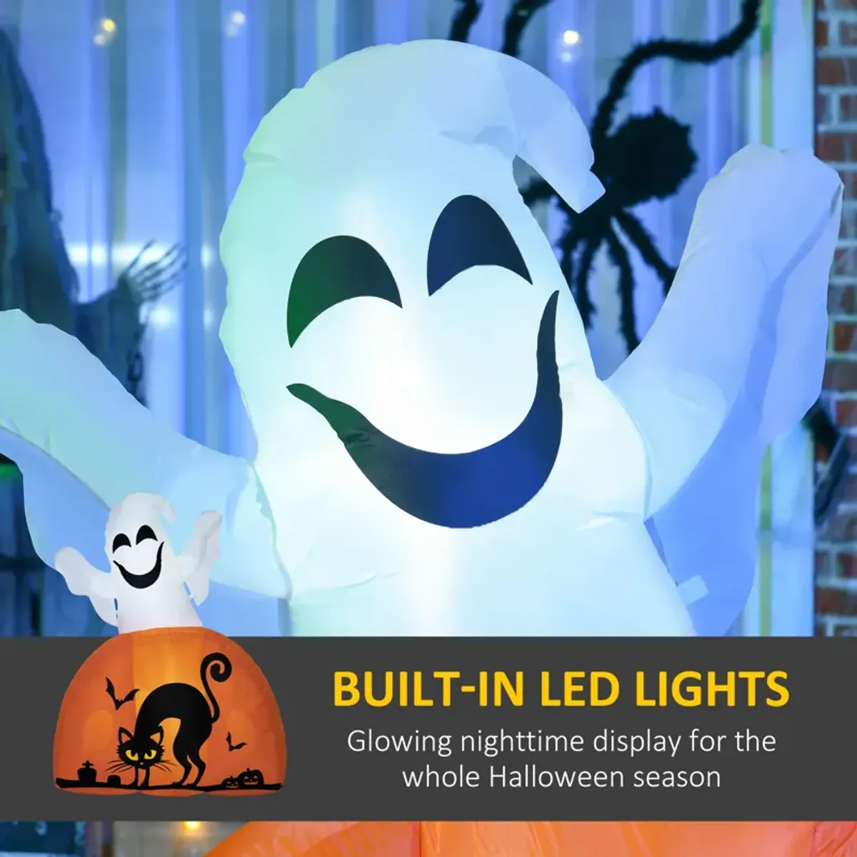 HOMCOM 5FT Halloween Inflatable Ghost with Pumpkin Base and LED Lights