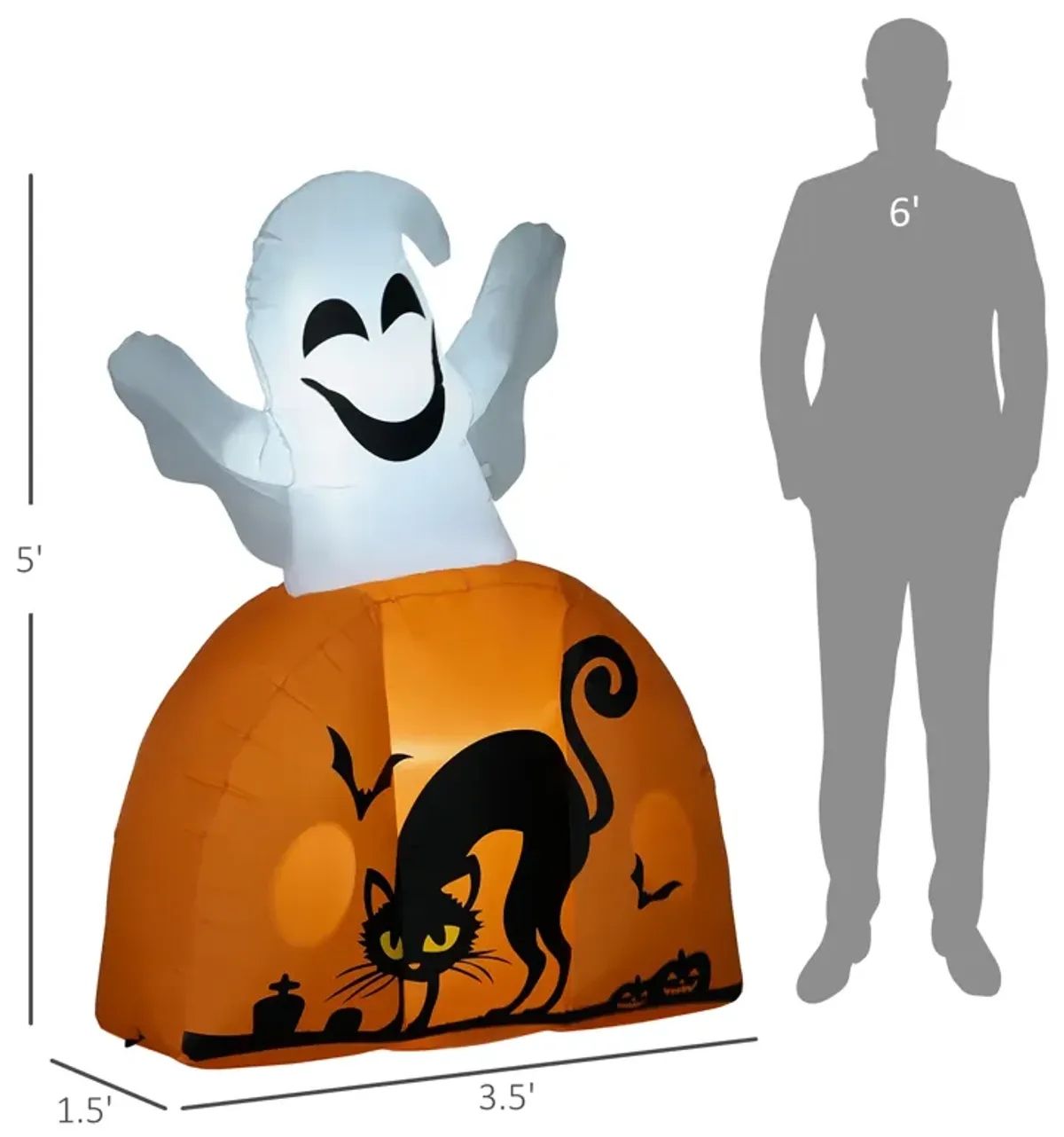 HOMCOM 5FT Halloween Inflatable Ghost with Pumpkin Base and LED Lights