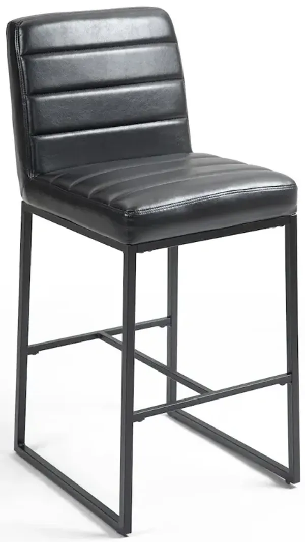Glamour Home Set of 2 Belisario Black Faux Leather Bar Stool with Black Metal Legs