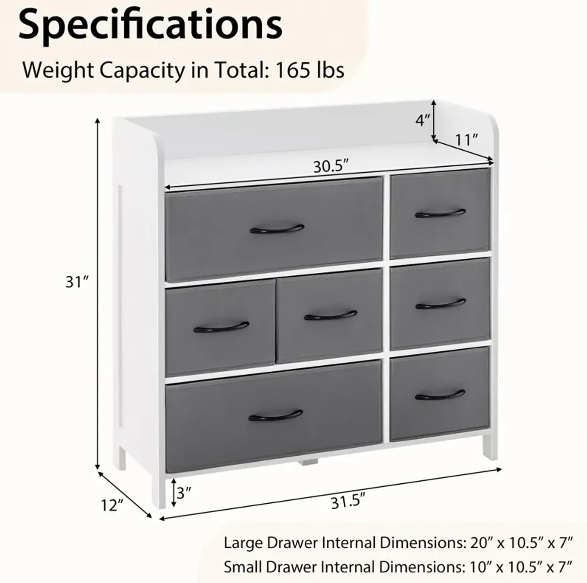 Fabric Dresser with 7 Drawers for Bedroom