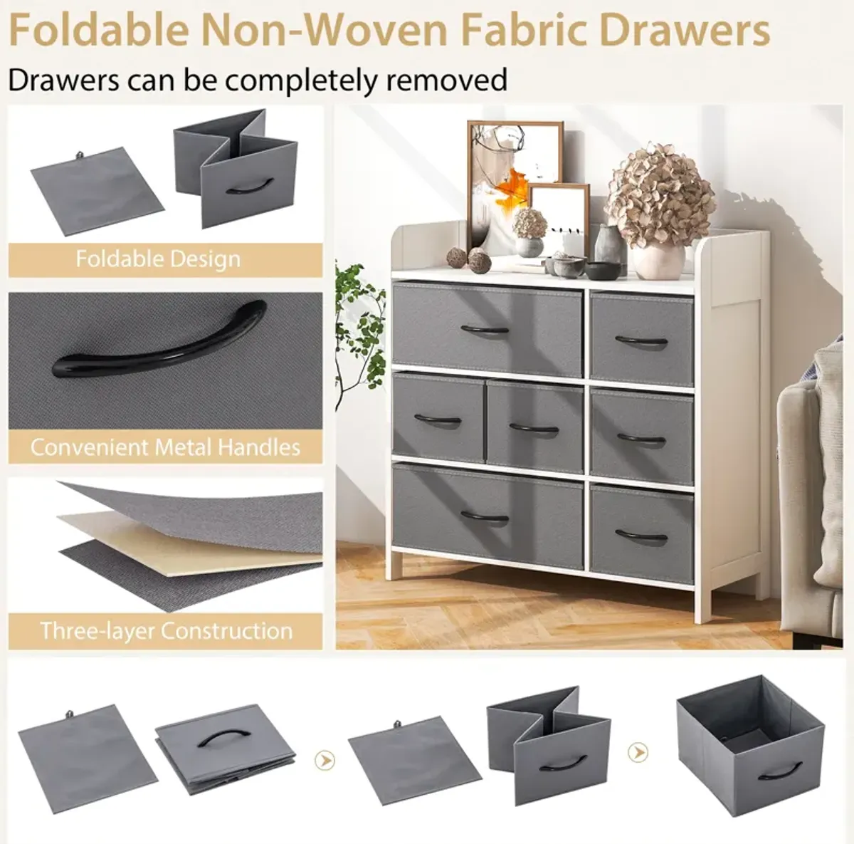 Fabric Dresser with 7 Drawers for Bedroom