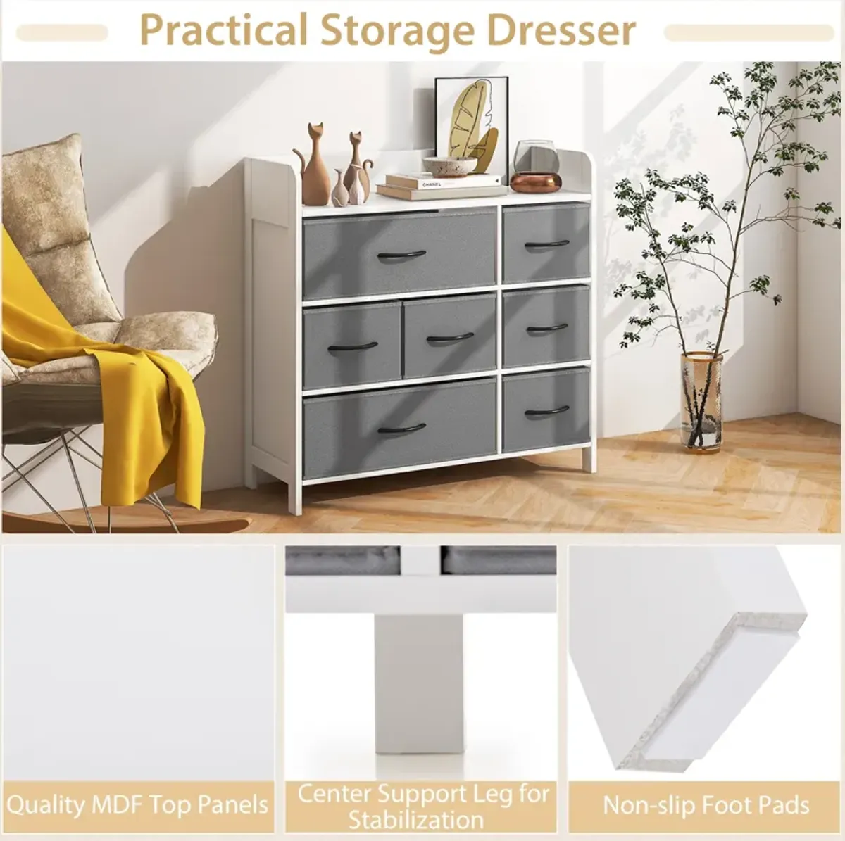 Fabric Dresser with 7 Drawers for Bedroom