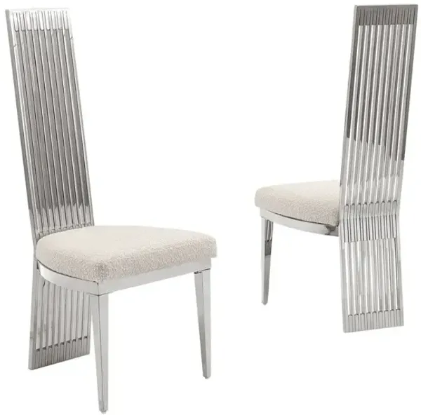 Best Quality Furniture Set Of 2 Slat Back Side Chairs In Silver Stainless Steel