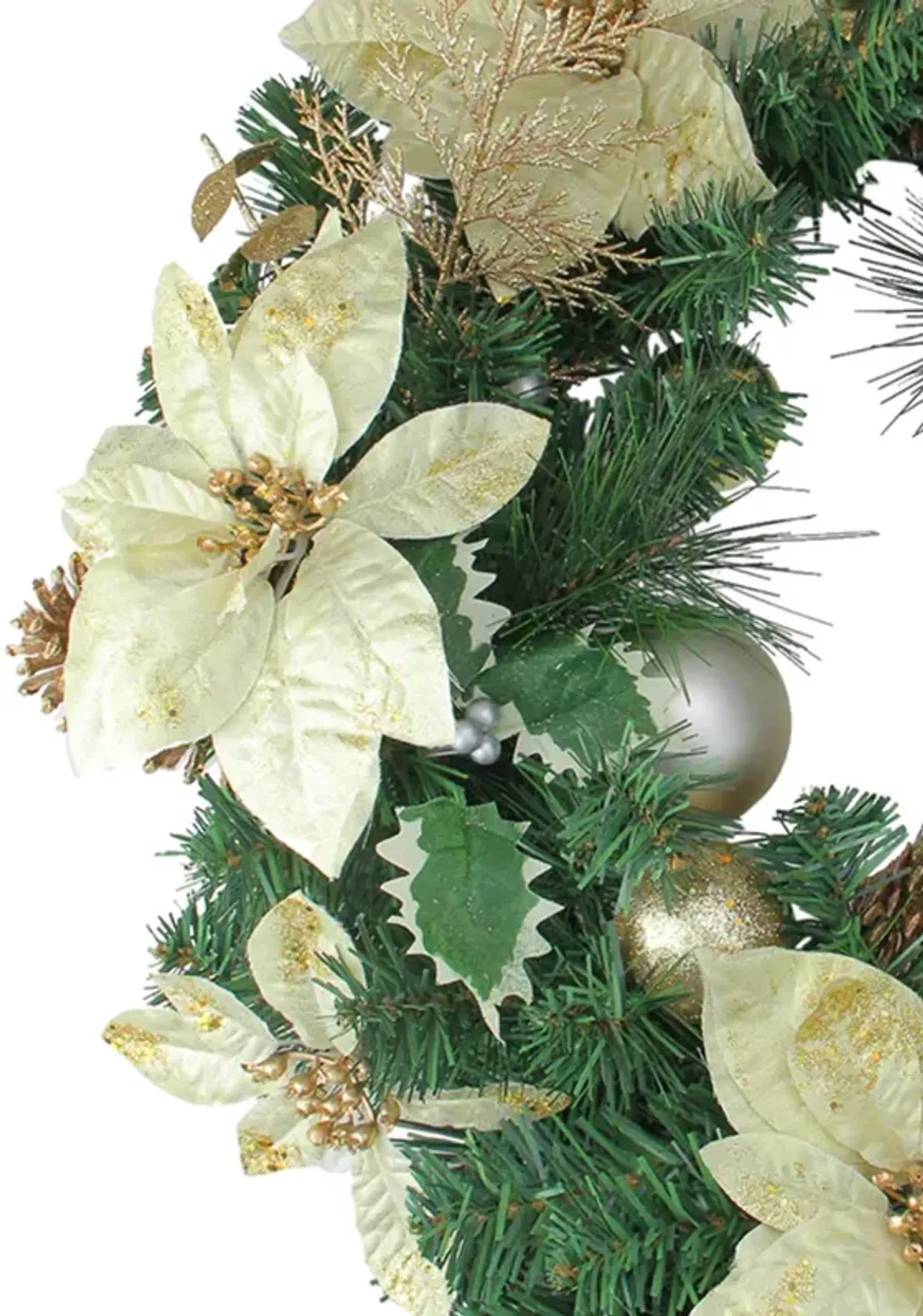 White Poinsettia and Pine Cone Artificial Christmas Wreath - 24-Inch  Unlit