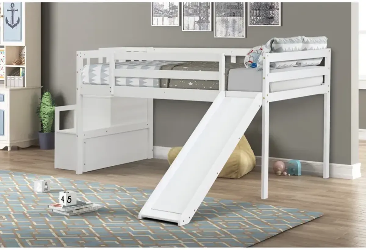 Loft Bed With Staircase, Storage, Slide, Twin Size, Full-Length Safety Guardrails