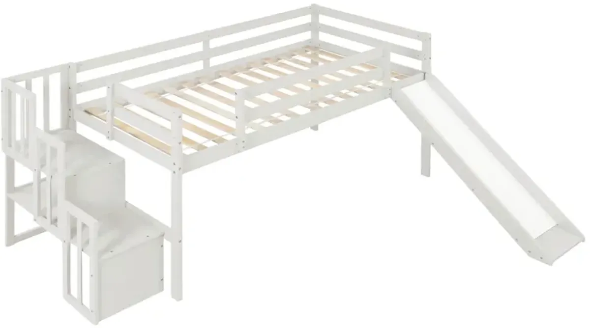 Loft Bed With Staircase, Storage, Slide, Twin Size, Full-Length Safety Guardrails