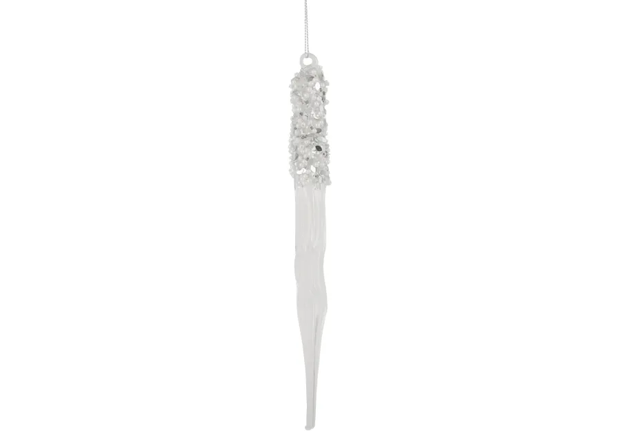 9" Clear Glass Sequined and Beaded Icicle Christmas Ornament