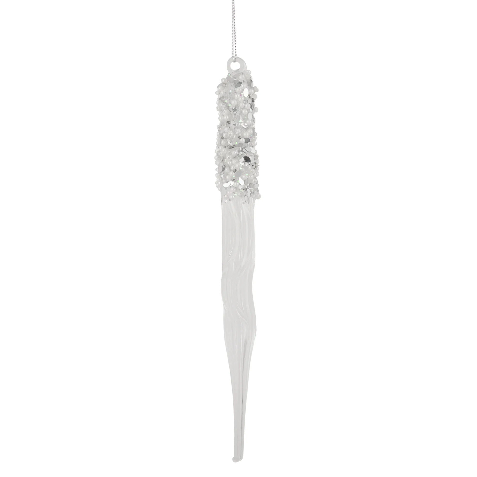 9" Clear Glass Sequined and Beaded Icicle Christmas Ornament