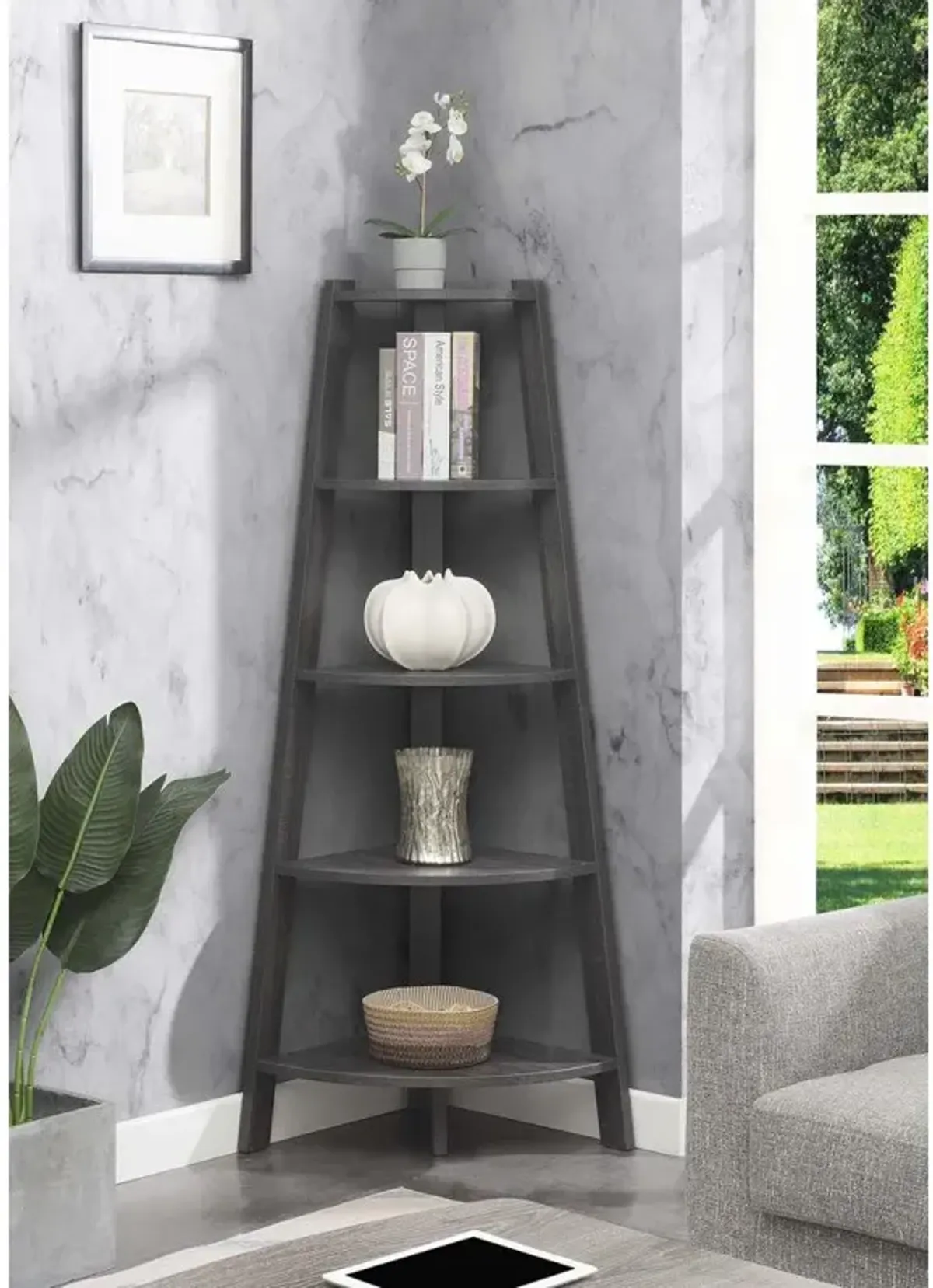 Convenience Concepts Newport 5 Tier Wide Corner Bookcase