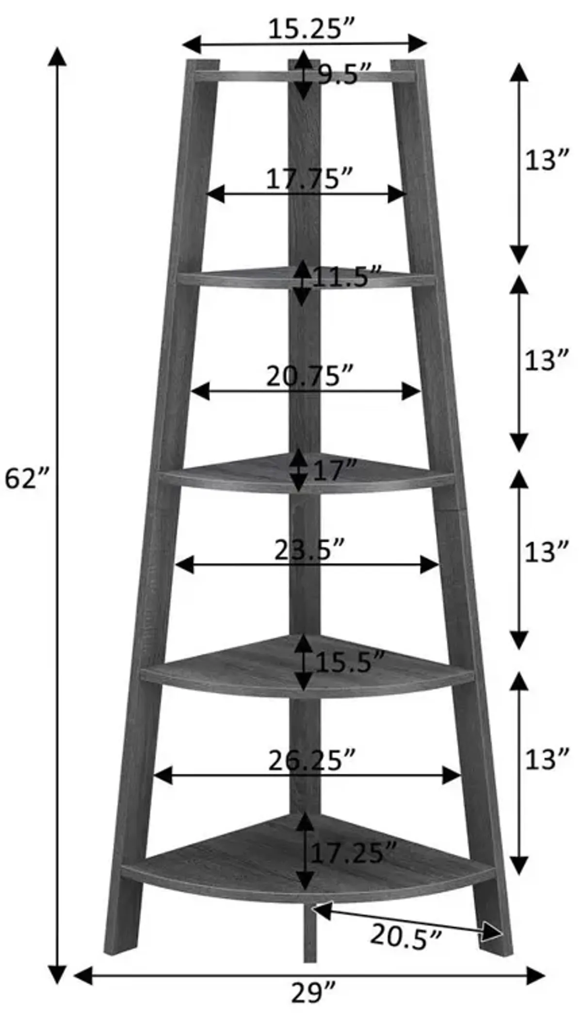 Convenience Concepts Newport 5 Tier Wide Corner Bookcase