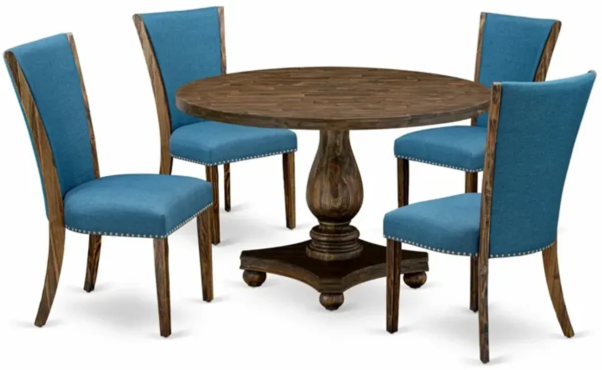 East West Furniture I2VE5-721 5Pc Kitchen Set - Round Table and 4 Parson Chairs - Distressed Jacobean Color