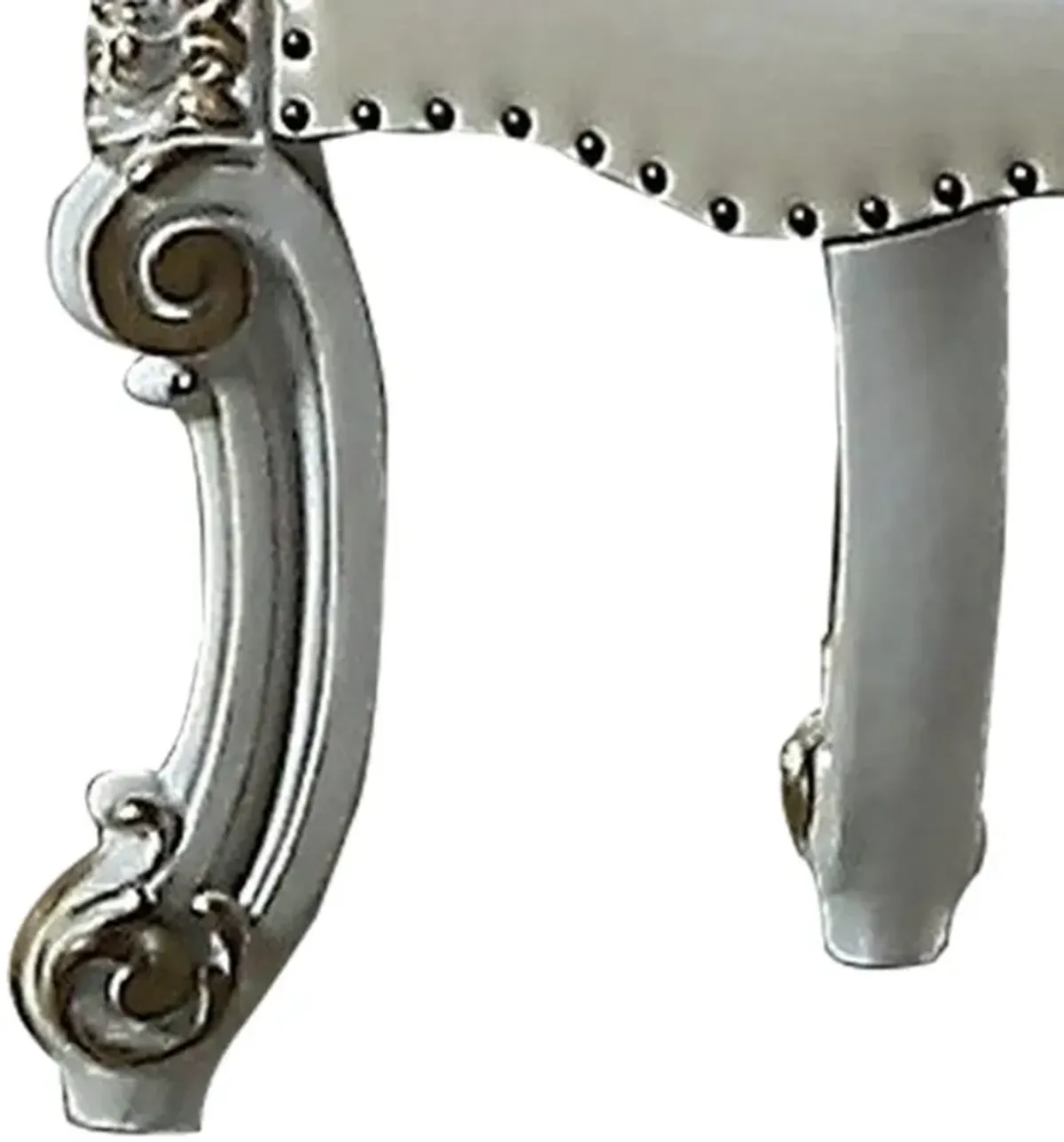 Jess 25 Inch Vanity Chair, Vegan Faux Leather, Rolled Back, Queen Anne Legs - Benzara